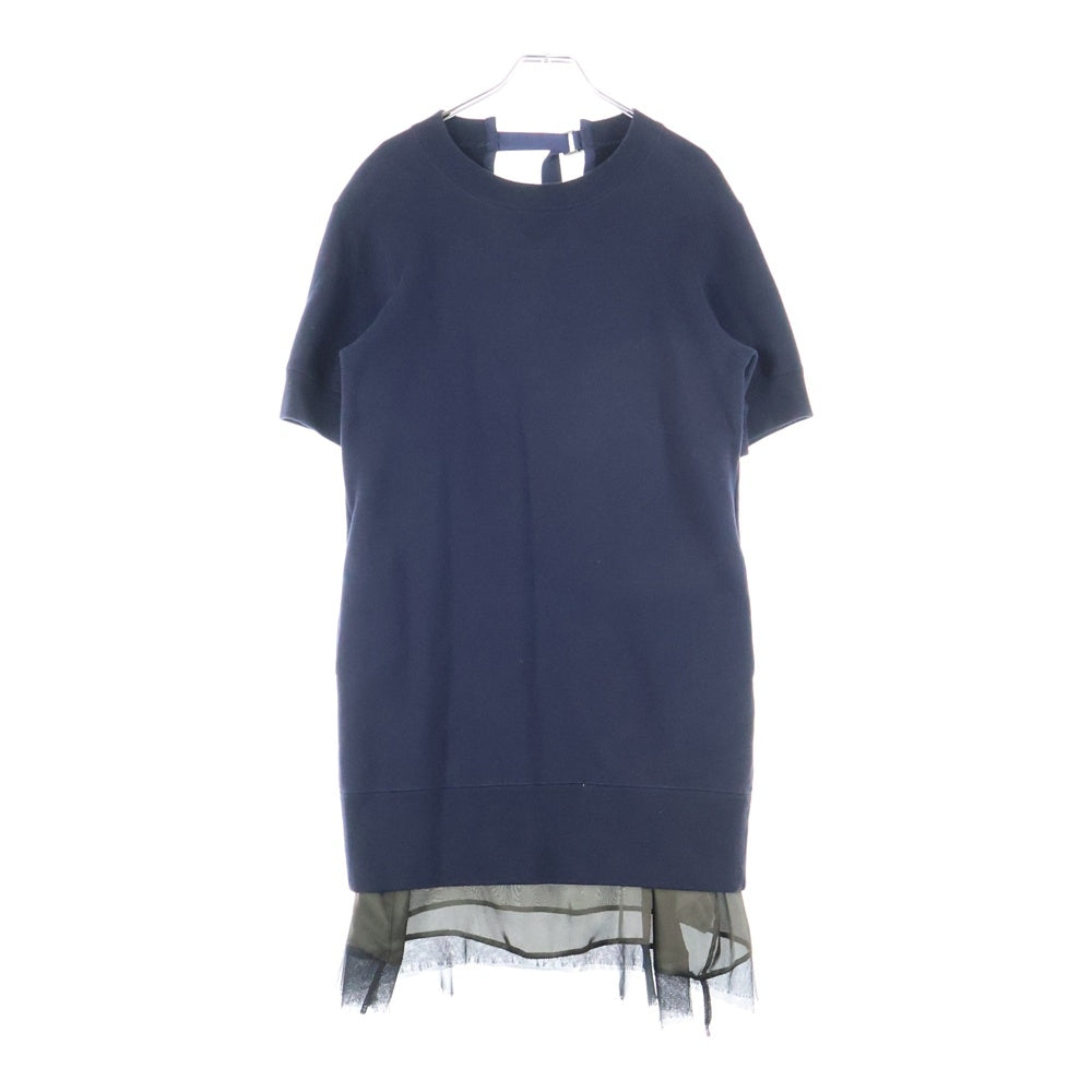 Sacai(サカイ) 20SS レース切り替え バックネックアジャスター クルーネック スウェットワンピース レディース ネイビー 20-04878