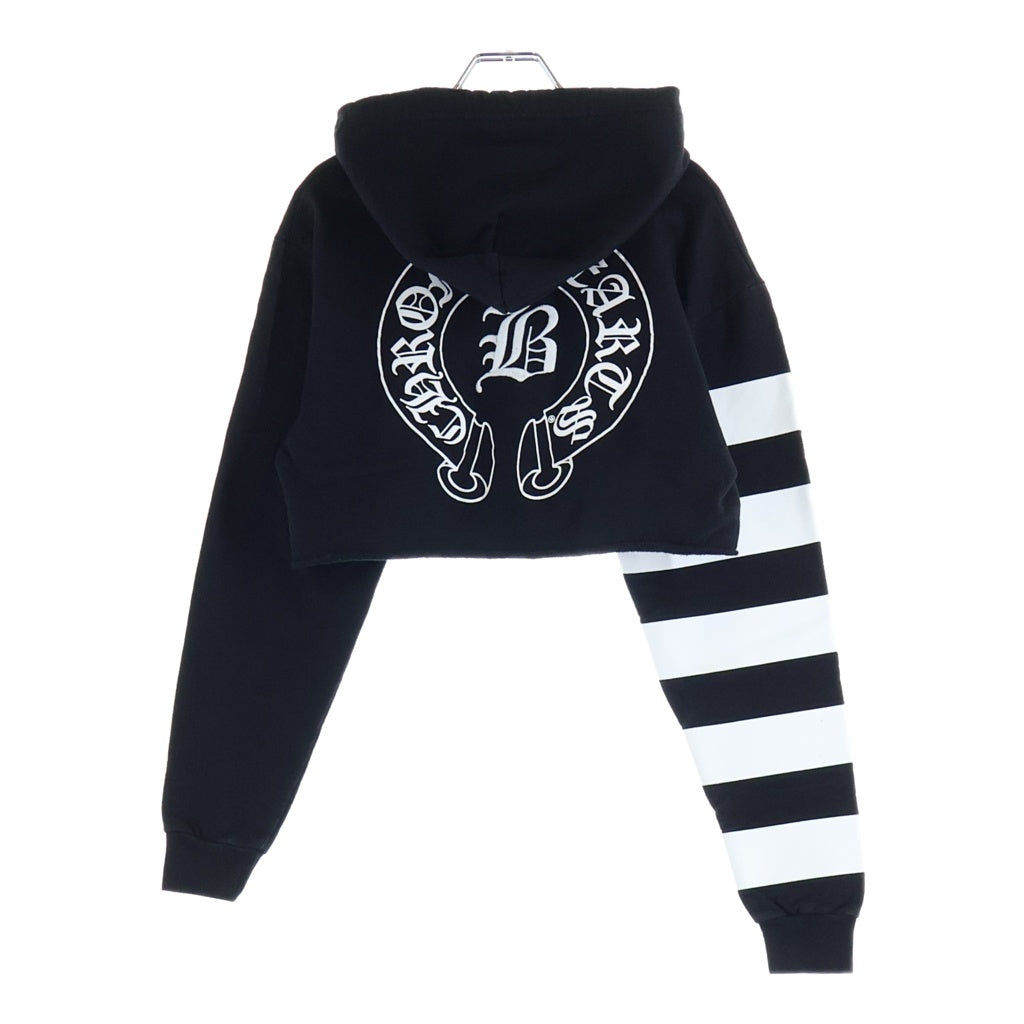CHROME HEARTS(クロムハーツ) ロゴ刺繍 コットン クロップドパーカー 裏起毛 フーデッドパーカー #SM/MD ブラック/ホワイト レディース