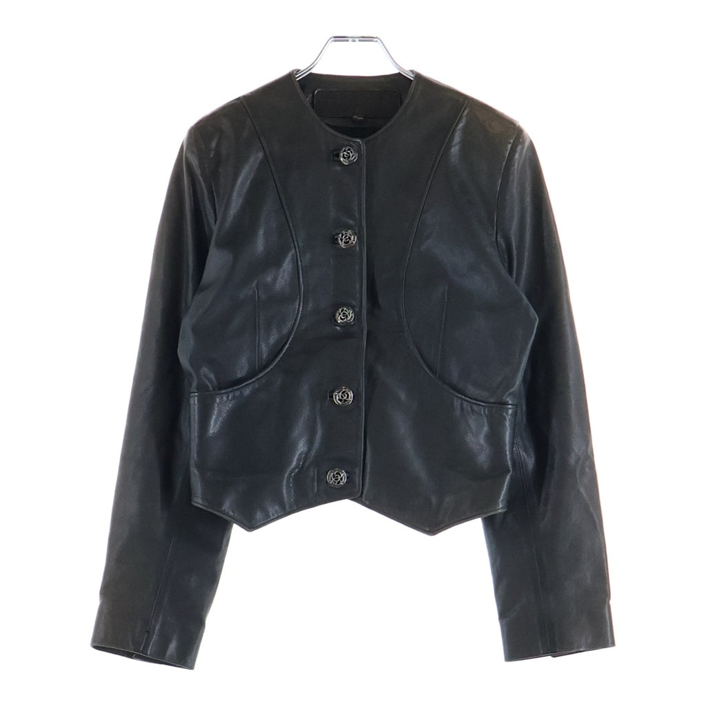 CHROME HEARTS(クロムハーツ) フローラルボタン 5B ノーカラー レザージャケット ブラウン レディース