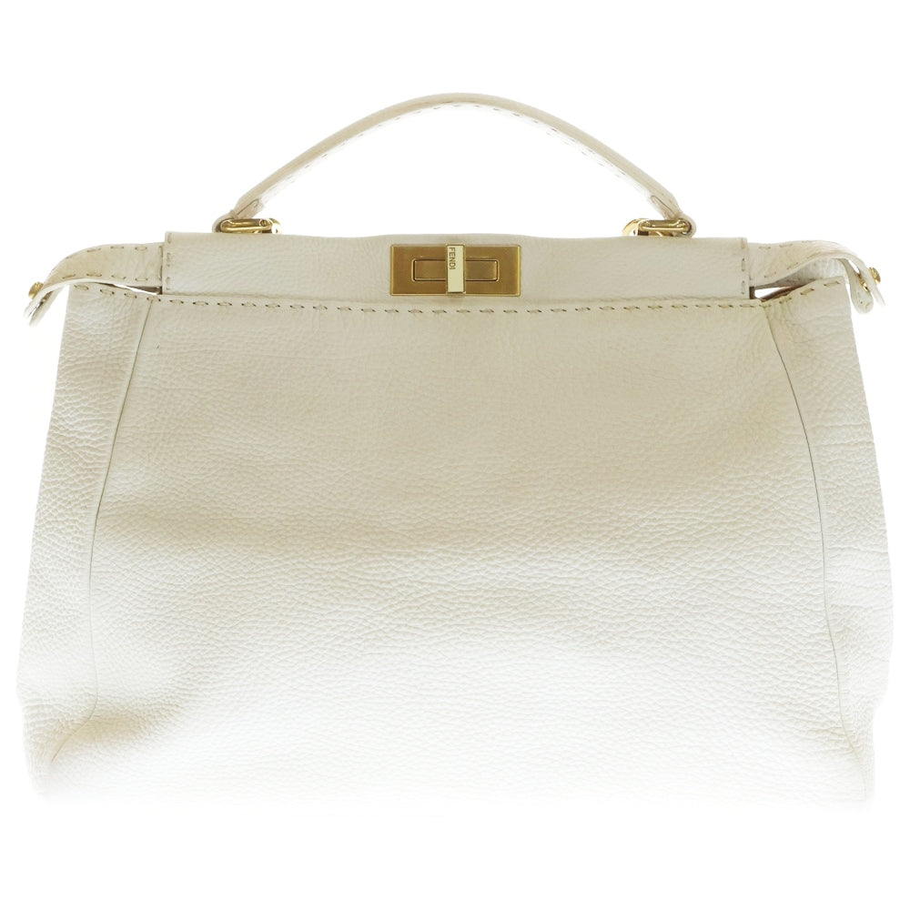 FENDI(フェンディ) ピーカブー ラージ ハンドバッグ ショルダーバッグ トートバッグ ホワイト レザー 8BN210 ゴールド金具
