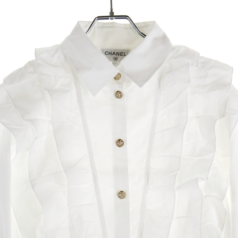 CHANEL(シャネル) ラインストーン フリル ブラウス 長袖シャツ レディース ホワイト P73037V12974