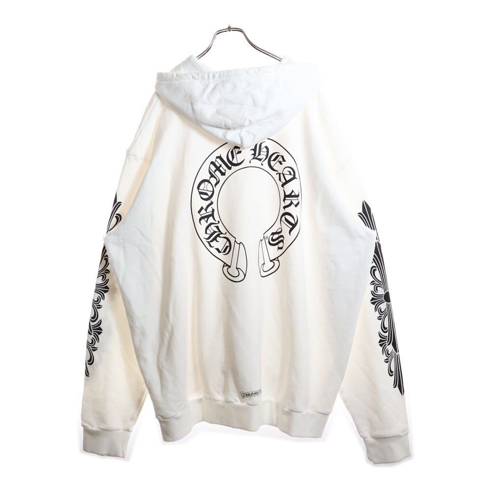 CHROME HEARTS(クロムハーツ) SWTSHRT HD ZIP バックホースシュー 袖フローラルプリント ジップアップフーディーパーカー ホワイト