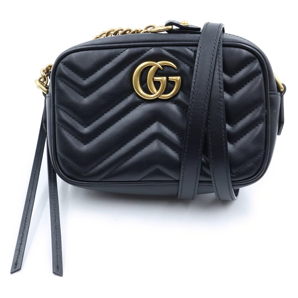 GUCCI(グッチ) GGマーモント ミニ チェーン ショルダーバッグ ブラック ゴールド金具 レザー 735355 レディース