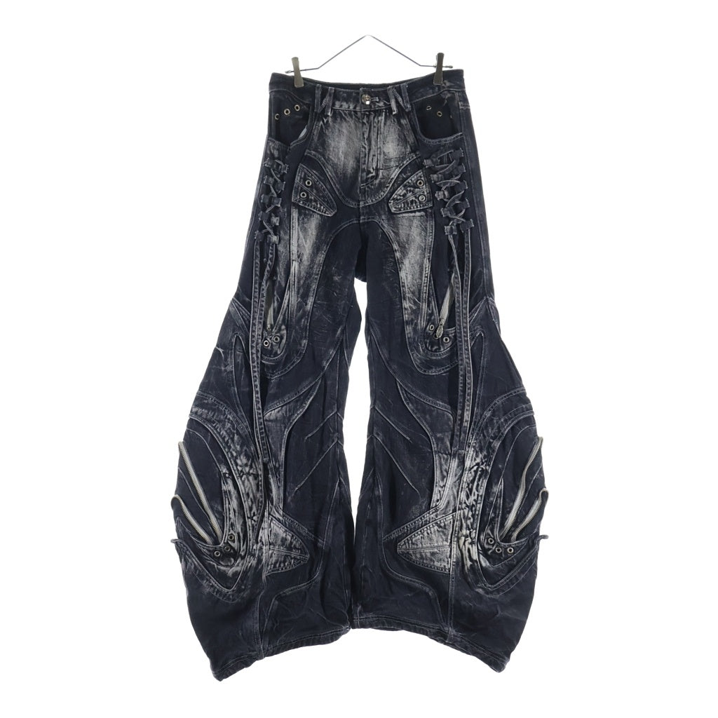 Personsoul(パーソンソール) Deconstructed Exaggerated Flared Patchwork Jeans パッチワーク フレアカーゴデニムパンツ ブラック