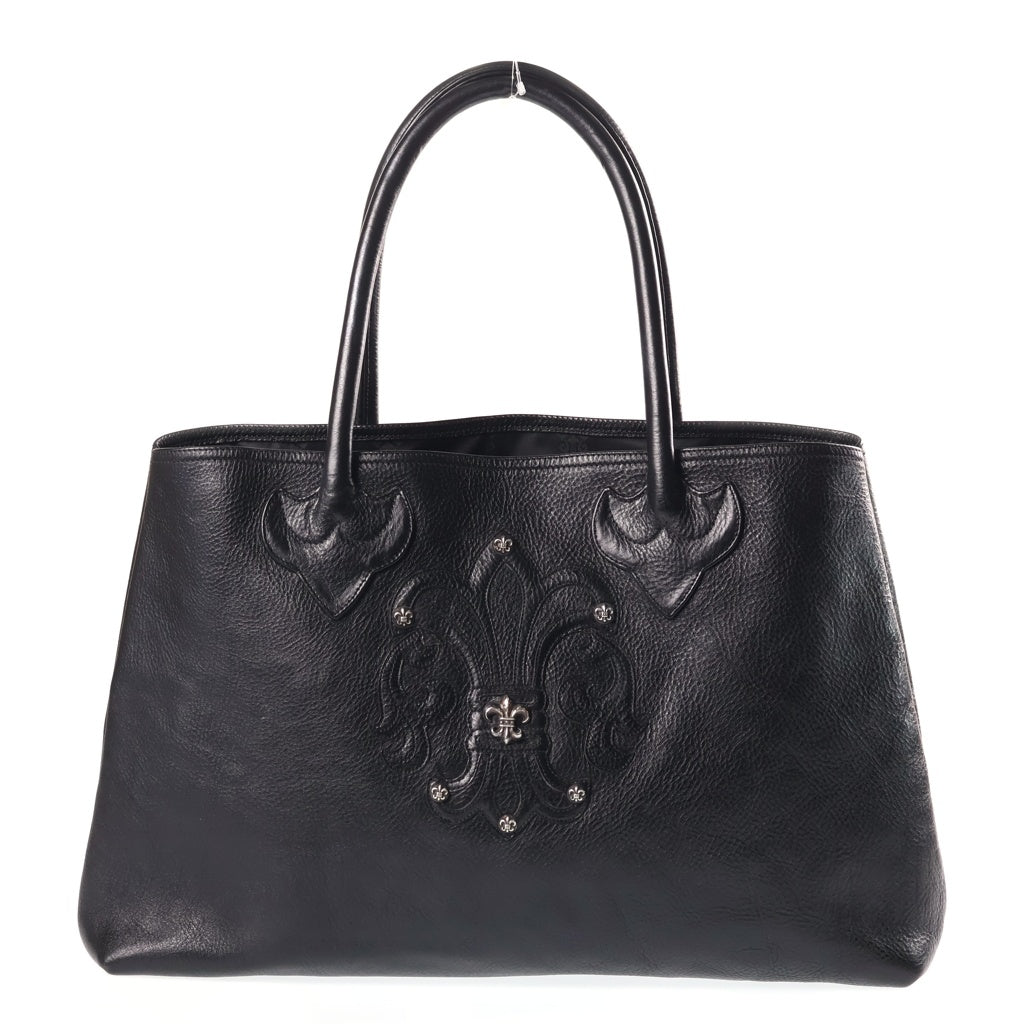 CHROME HEARTS(クロムハーツ) W SNP BS FLUER PATCH TOTE ダブルスナップ BSフレアパッチ レザー トートバッグ ブラック