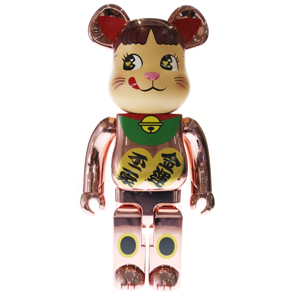 BE@RBRICK(ベアブリック) ×不二家 ペコちゃん 招き猫 金運ダブル小判 桃金メッキ 1000% フィギュア 人形 ピンクゴールド 箱