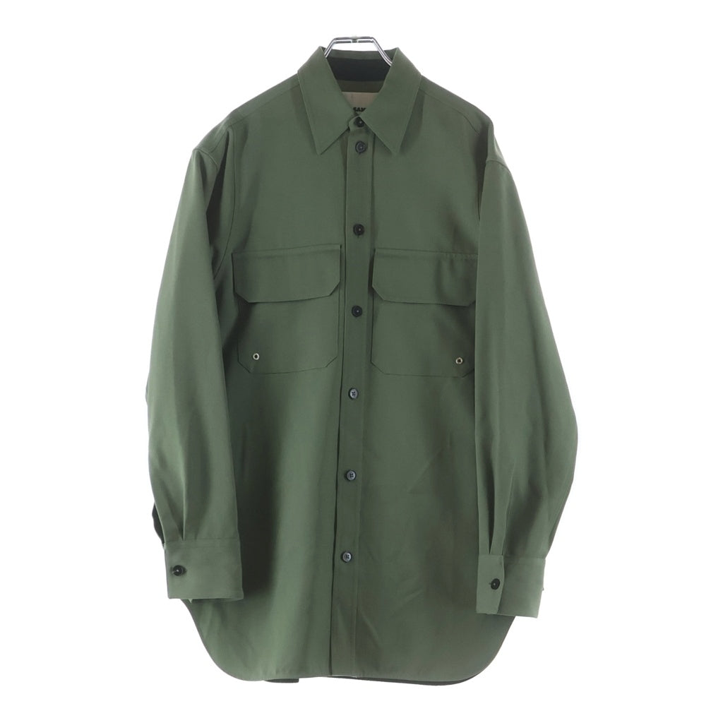 JIL SANDER(ジルサンダー) トロピカルウール ロングライン 長袖シャツ カーキ JSMU600828