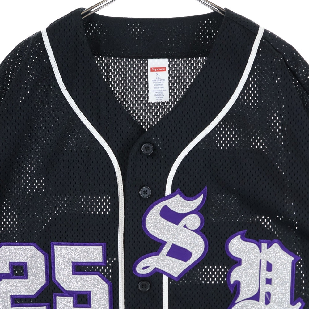SUPREME(シュプリーム) 25SS Old English Baseball Jersey ラメワッペン 半袖ゲームシャツ ブラック