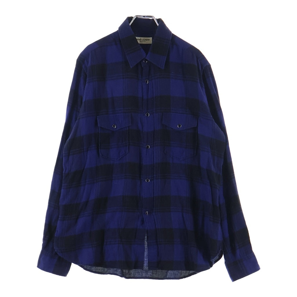 SAINT LAURENT PARIS(サンローランパリ) 17AW コットン フランネルチェック 長袖シャツ ブルー 483071 Y072R
