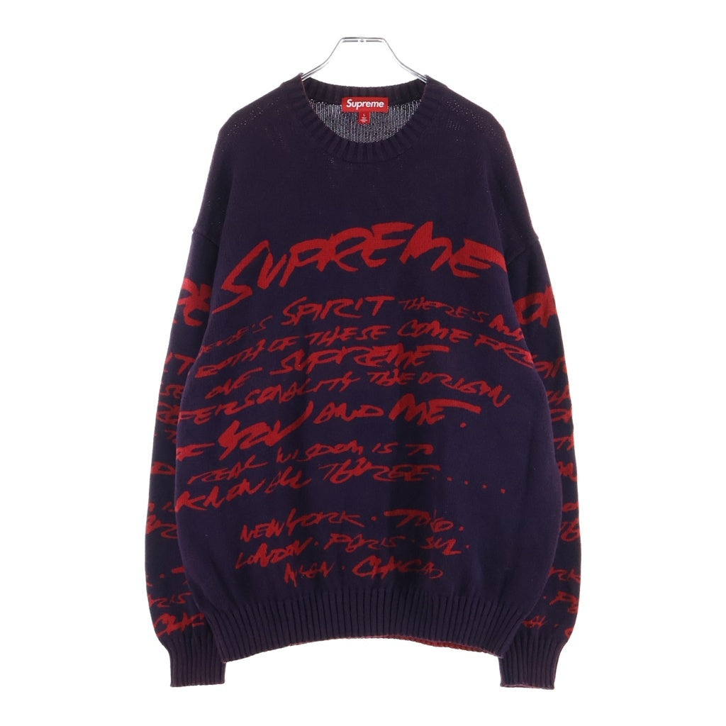 SUPREME(シュプリーム) 24SS Futura Sweater ロゴ プリント 総柄 クルーネック ニット セーター パープル