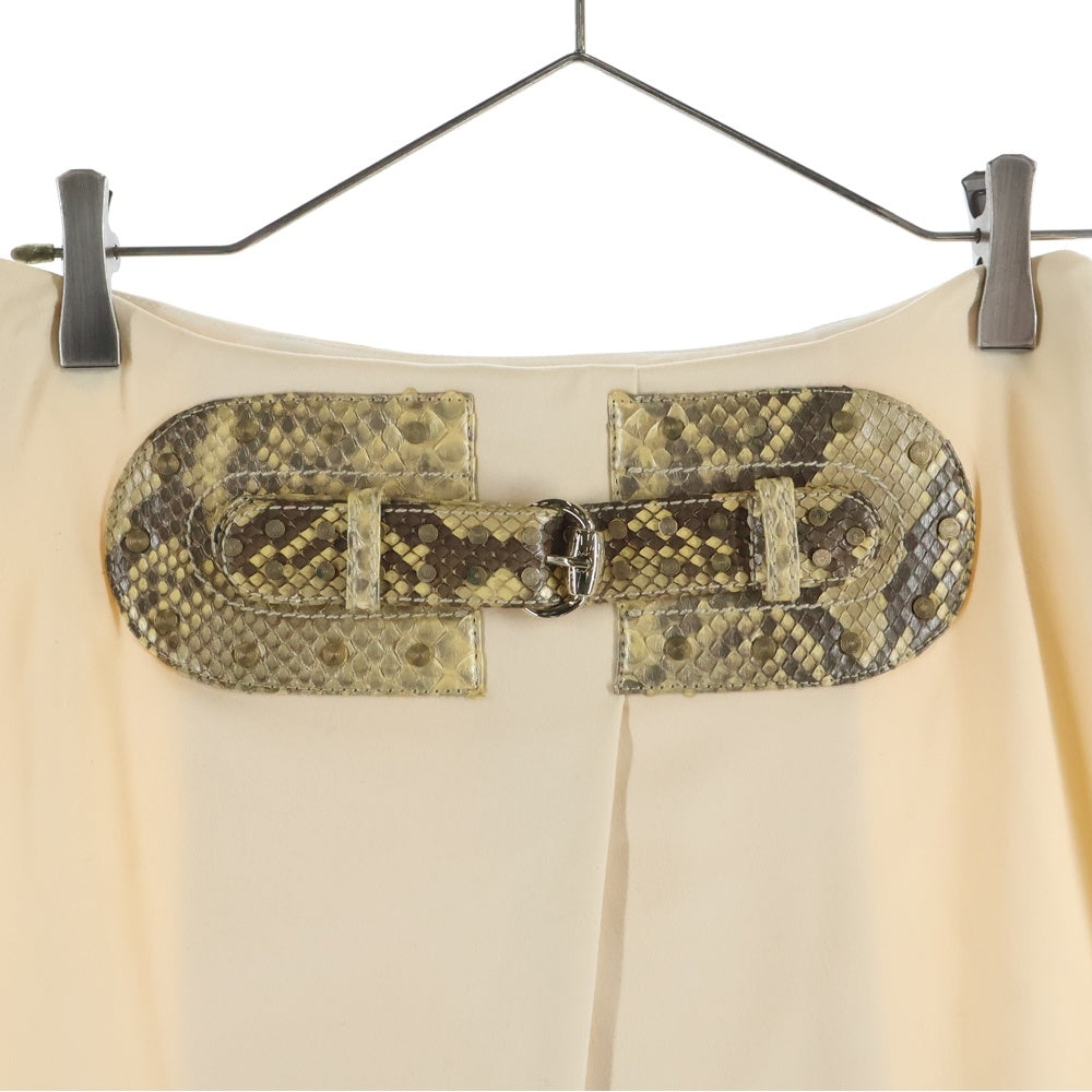 GUCCI(グッチ) パイソンレザー ベルトデザイン ギャザー ミディアム フレア スカート ベージュ レディース 165667
