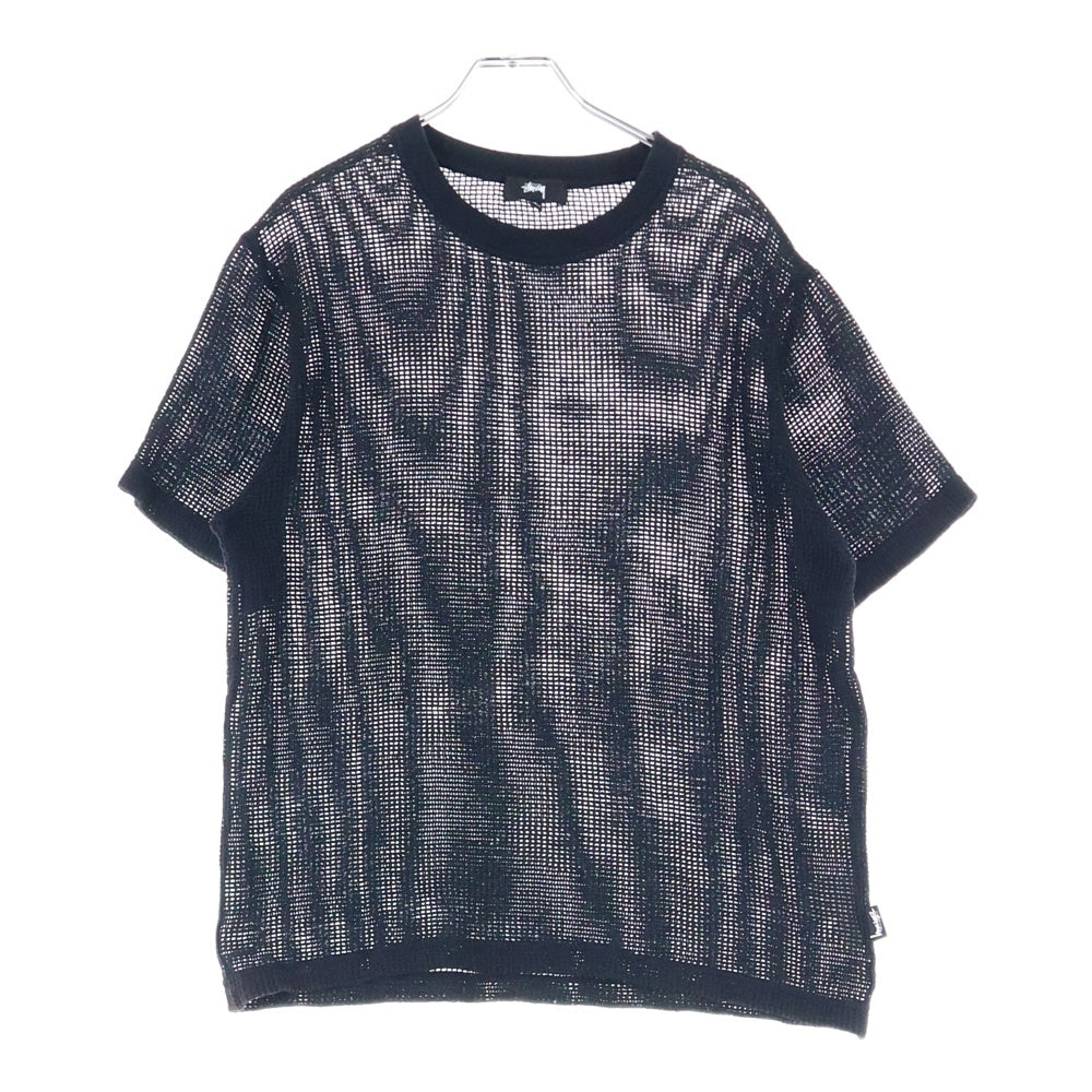 STUSSY(ステューシー) Cotton Mesh Tee メッシュ クルーネック Tシャツ 半袖カットソー ブラック