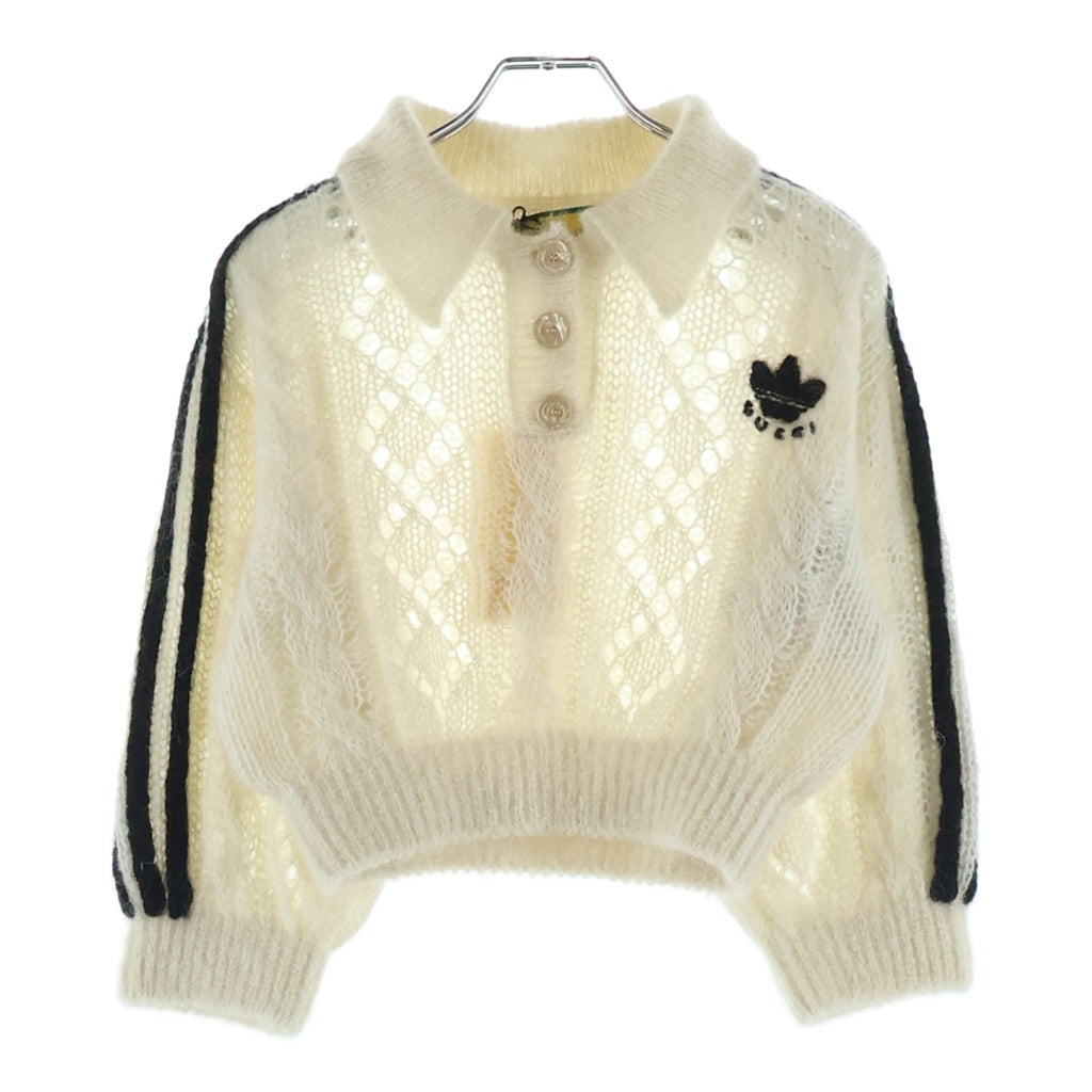 GUCCI(グッチ) ×adidas Embroidered Logo Knit アディダス モヘアニットセーター ホワイト レディース 717297 XKCMO