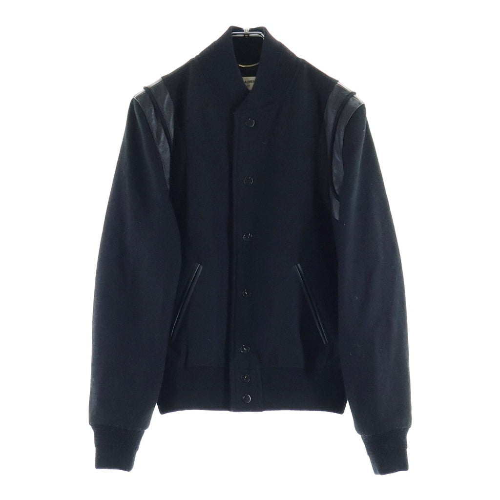 SAINT LAURENT PARIS(サンローランパリ) 22AW TEDDY JACKET テディジャケット レザートリムウールスタジアムジャンパー ブルゾン ブラック 376283 Y197Q レディース