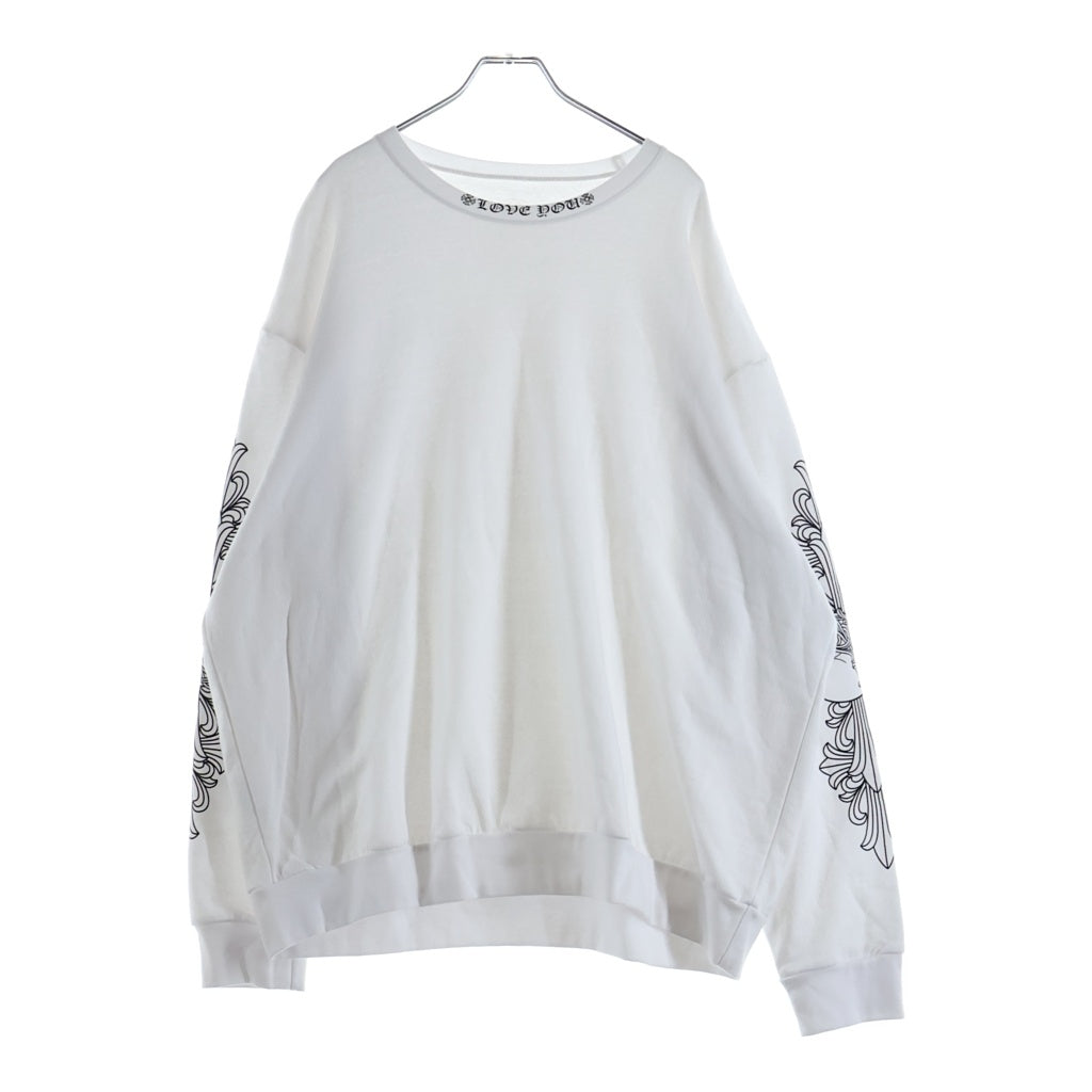CHROME HEARTS(クロムハーツ) LOVE YOU NECK LOGO SWTSHRT ネックロゴ 袖フローラルプリントクルーネックスウェット ホワイト