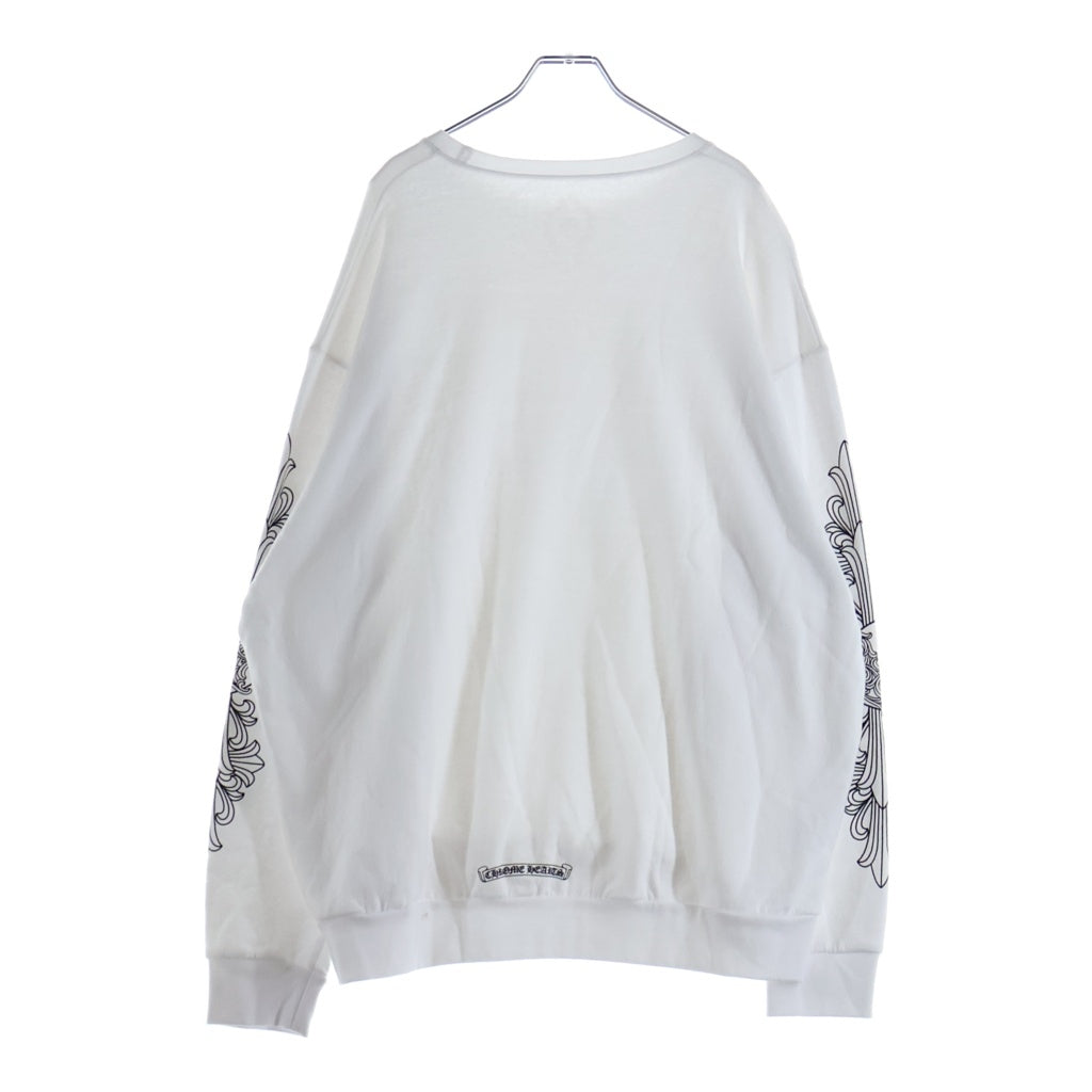 CHROME HEARTS(クロムハーツ) LOVE YOU NECK LOGO SWTSHRT ネックロゴ 袖フローラルプリントクルーネックスウェット ホワイト