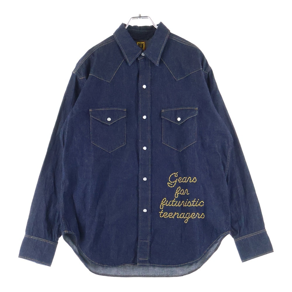 HUMAN MADE(ヒューマンメイド) 23SS DENIM WESTERN SHIRT デニムウエスタンシャツ ロゴプリント インディゴ