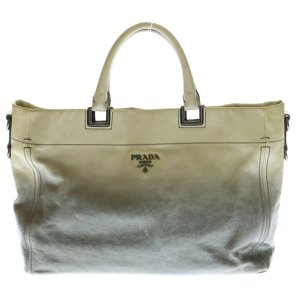 PRADA(プラダ) グラデーショントートバッグ ハンドバッグ トートバッグ アイボリー×ブラック レザー ブラック金具