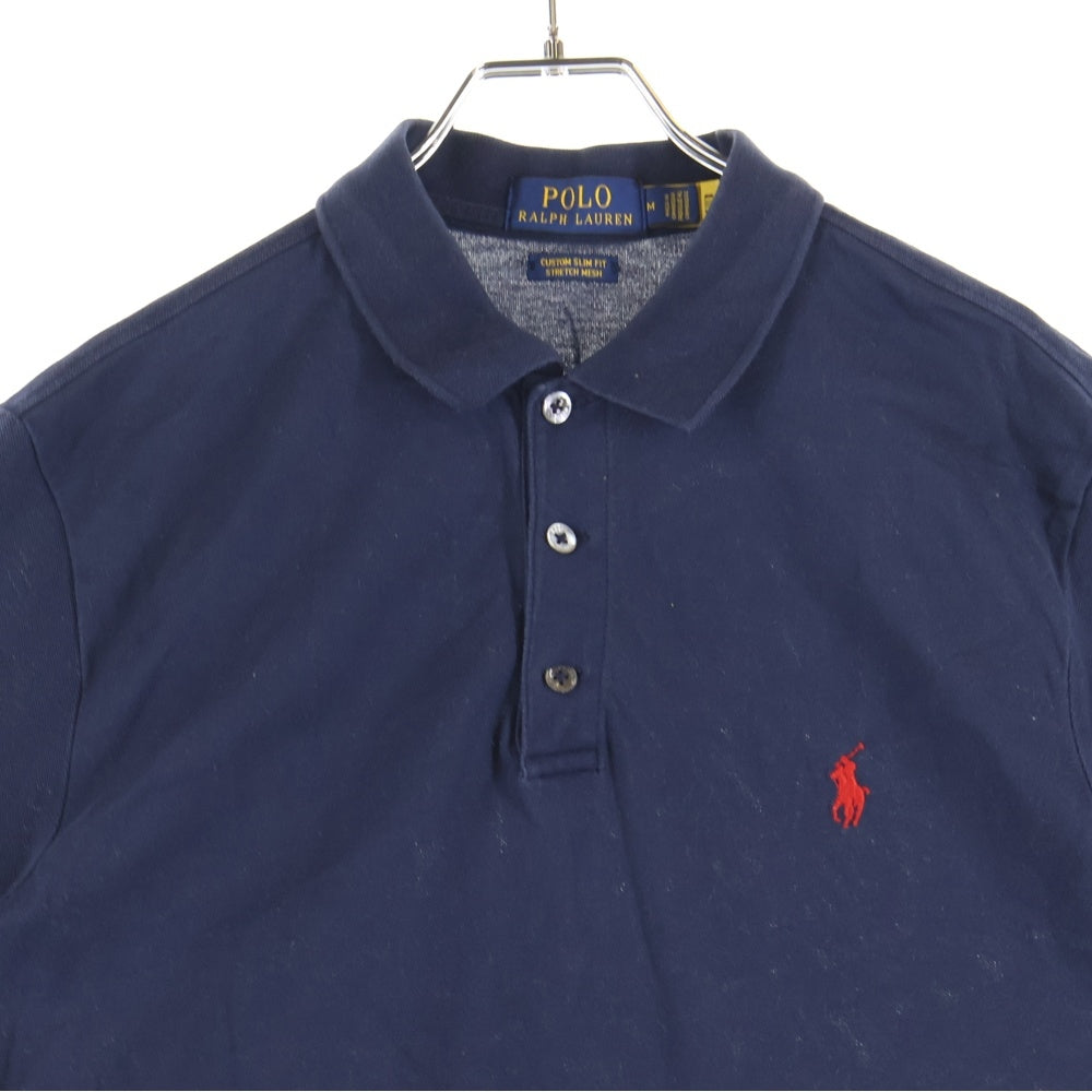 POLO RALPH LAUREN(ポロラルフローレン) CUSTOM SLIM FIT スモールポニー刺繍 コットン 半袖ポロシャツ ネイビー