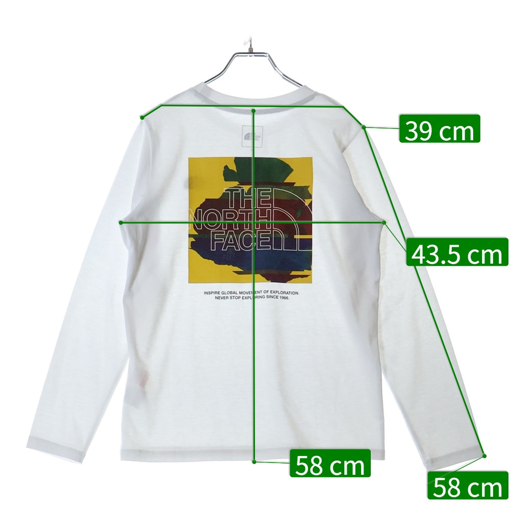 THE NORTH FACE(ザノースフェイス) DEGITAL BOX LOGO L/S TEE バックデジタルボックスロゴプリントTシャツ 長袖クルーネックカットソー レディース ホワイト NTW82487