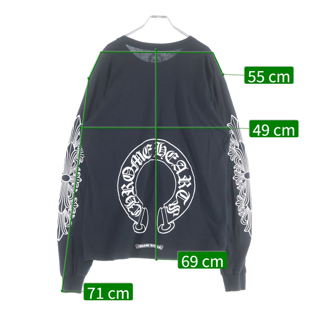 CHROME HEARTS(クロムハーツ) CH L/S T-SHIRT アームフローラル バックホースシュープリント 長袖Tシャツ ロンT ブラック