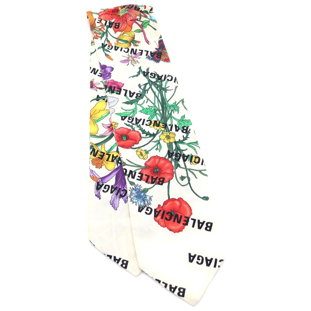 GUCCI(グッチ) The Hacker Flora Print Silk Neck Bow バレンシアガ ザハッカープロジェクト フローラルプリント 花柄 シルクスカーフ ホワイト レディース