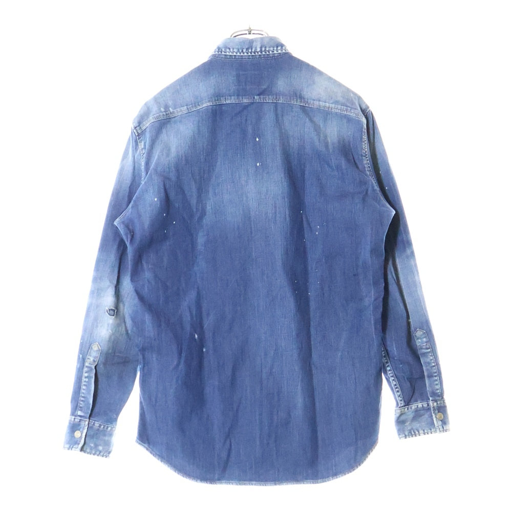 DSQUARED2(ディースクエアード) フロントロゴパッチ ダメージ加工 長袖デニムシャツ インディゴ S74DM0354 S30341