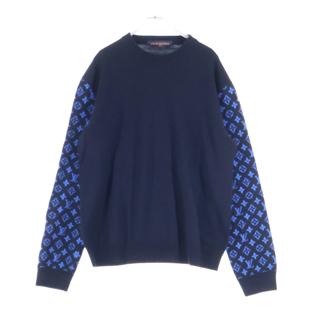 LOUIS VUITTON(ルイヴィトン) 23AW モノグラムスリーブ 切替 カシミヤ混ウール ニットセーター ネイビー/ブルー RM231Q R93 HON42W