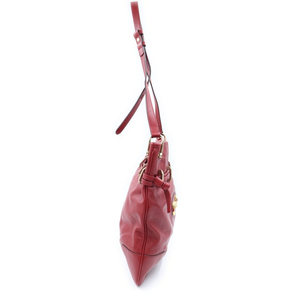 GUCCI(グッチ) ホースビット1955 ドローストリング ショルダーバッグ レッド レザー 602089 ゴールド金具 レディース