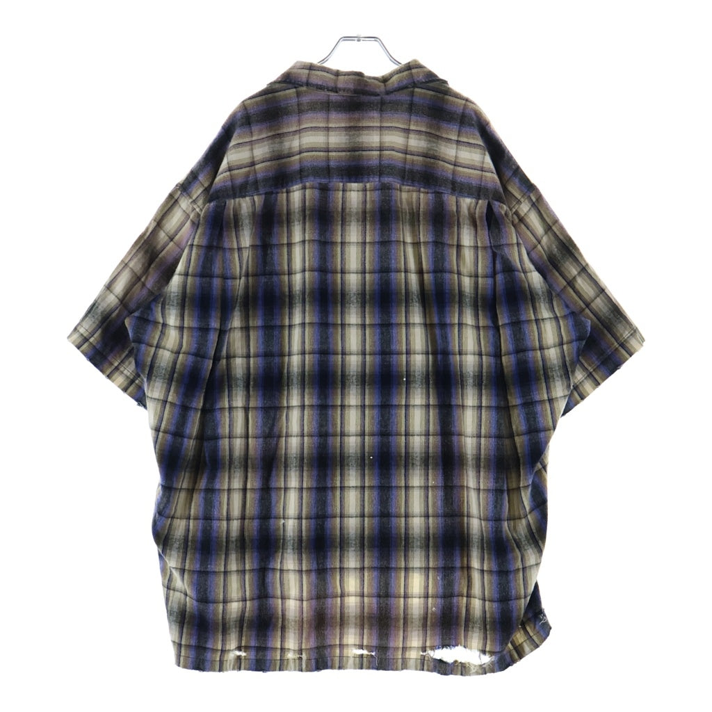 MAISON MIHARAYASUHIRO(メゾンミハラヤスヒロ) 26SS H/S CHECK SH W STICKER チェック柄 ステッカーパッチ スタッズ 半袖シャツ ブルー A16SH087