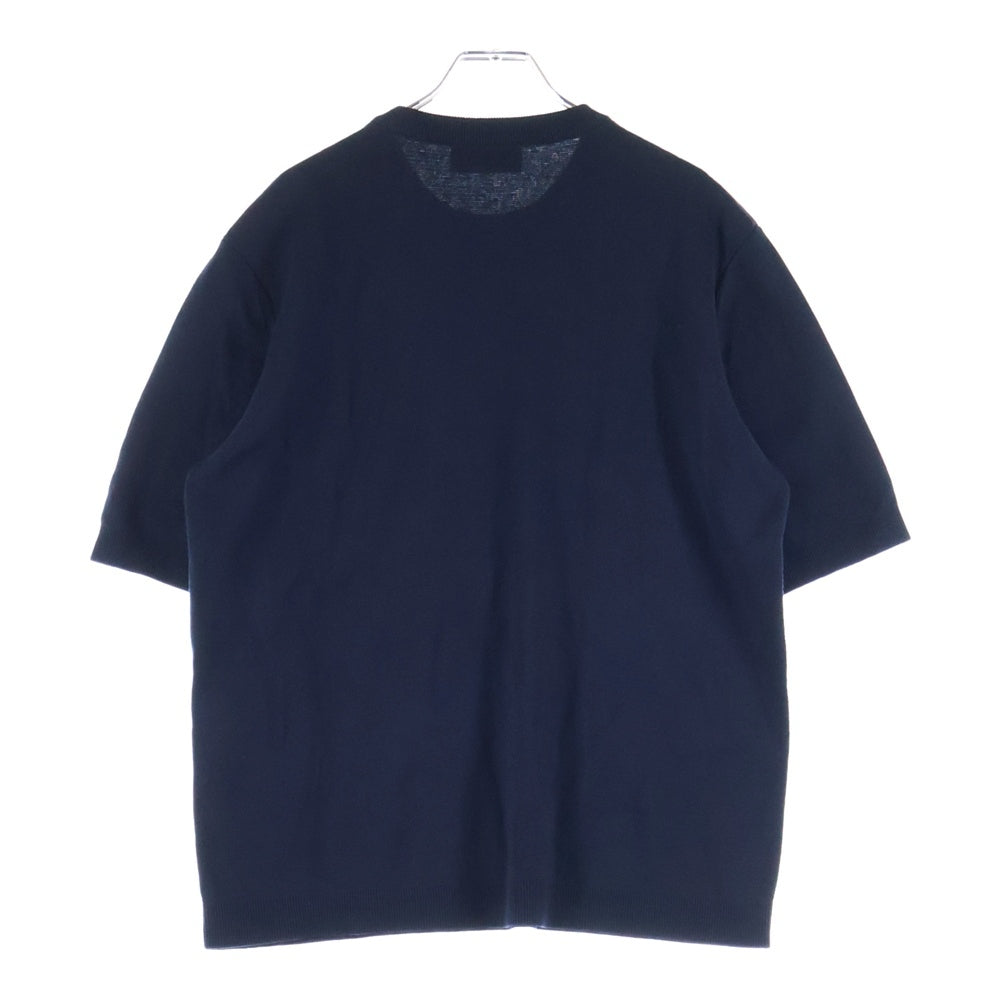 GUCCI(グッチ) 24AW インターシャ シルクコットン ロゴ刺繍 Tシャツ カットソー ネイビー