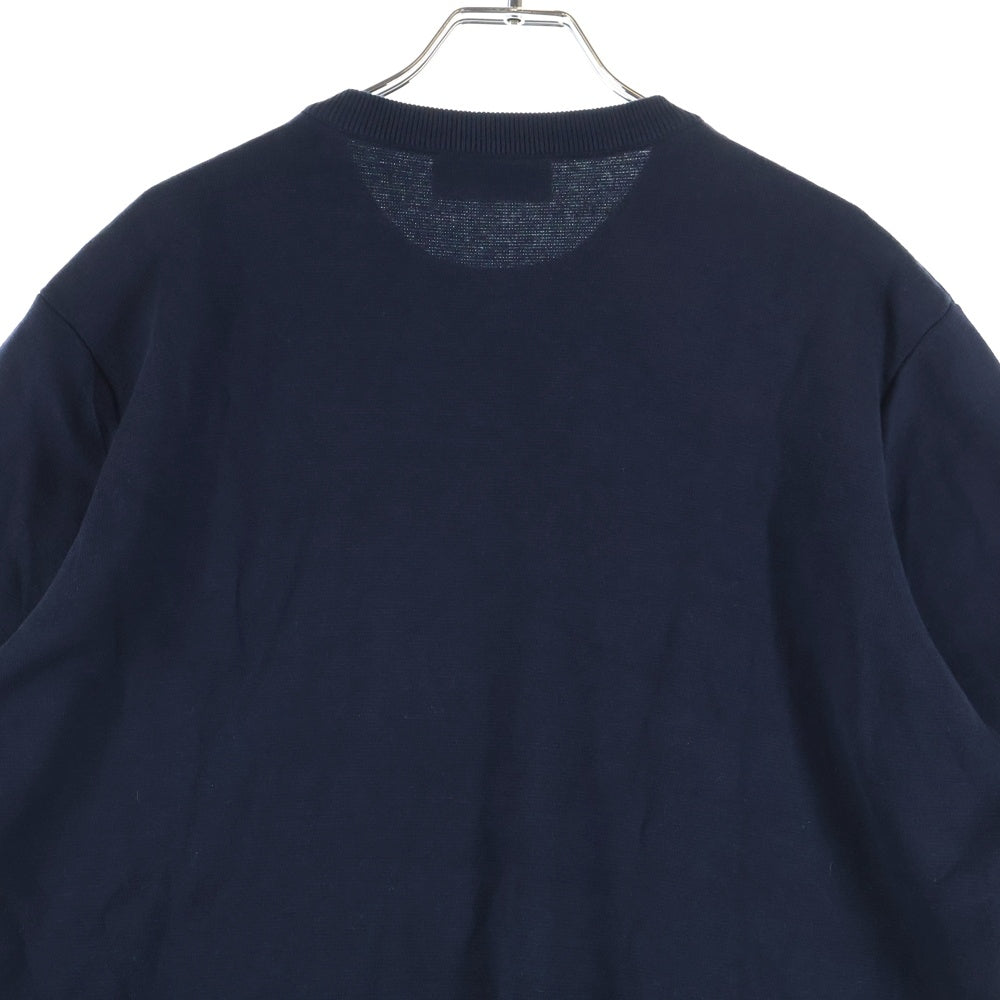 GUCCI(グッチ) 24AW インターシャ シルクコットン ロゴ刺繍 Tシャツ カットソー ネイビー