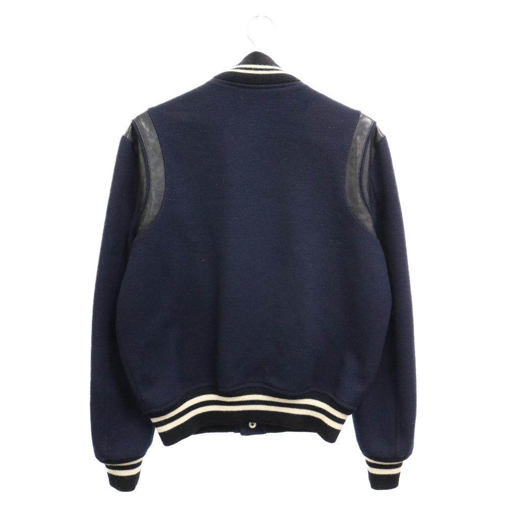 SAINT LAURENT PARIS(サンローランパリ) 15AW Teddy Jacket テディジャケット ラムレザー切替ブルゾン スタジャン 354718 YYL80 ネイビー