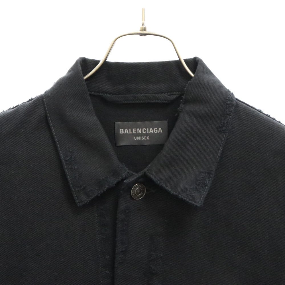BALENCIAGA(バレンシアガ) 23AW 745054 TNW11 バックロゴプリント オーバーサイズ デストロイ加工デニムジャケット