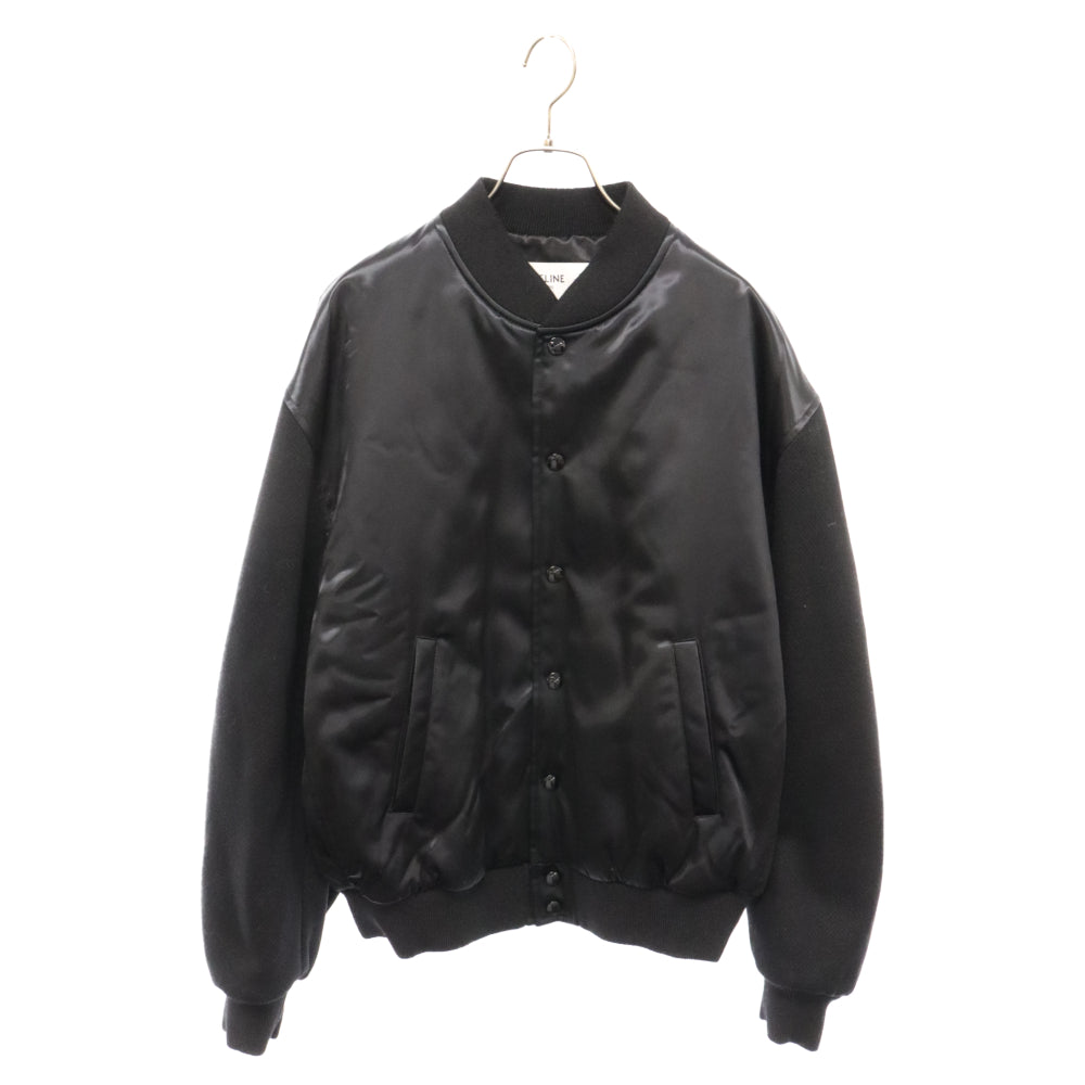 CELINE(セリーヌ) BOY DOLL TEDDY JACKET 2W750048S ボーイドール サテン/ウール スタジアムジャケット ブラック
