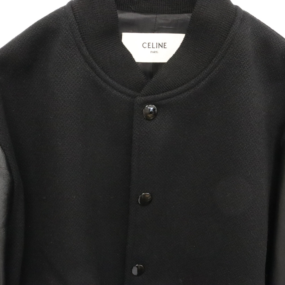 CELINE(セリーヌ) BOY DOLL TEDDY JACKET 2V09M896C ボーイドール スタッズ レザー切替 テディジャケット ブラック ウール