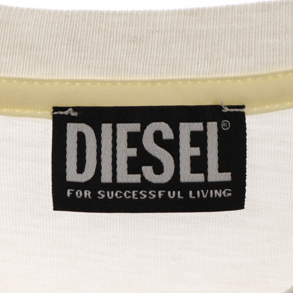 DIESEL(ディーゼル) 978フロントロゴプリント クルーネック長袖Tシャツ ホワイト/オレンジ A08006
