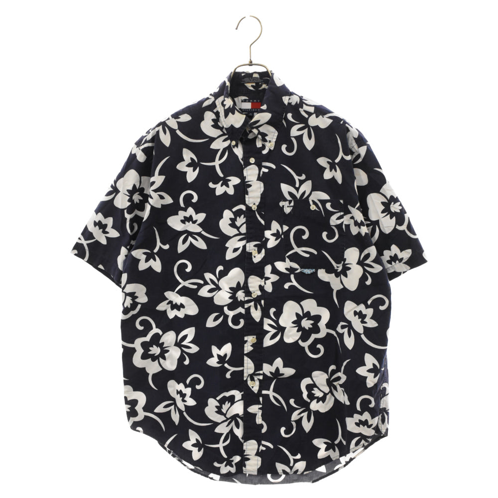 TOMMY HILFIGER(トミーヒルフィガー) 90s VINTAGE オールド ハイビスカス フラワー柄半袖シャツ ネイビー