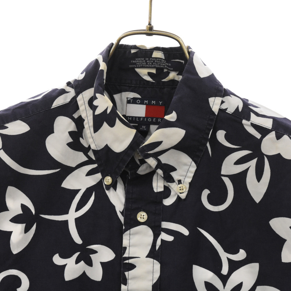 TOMMY HILFIGER(トミーヒルフィガー) 90s VINTAGE オールド ハイビスカス フラワー柄半袖シャツ ネイビー
