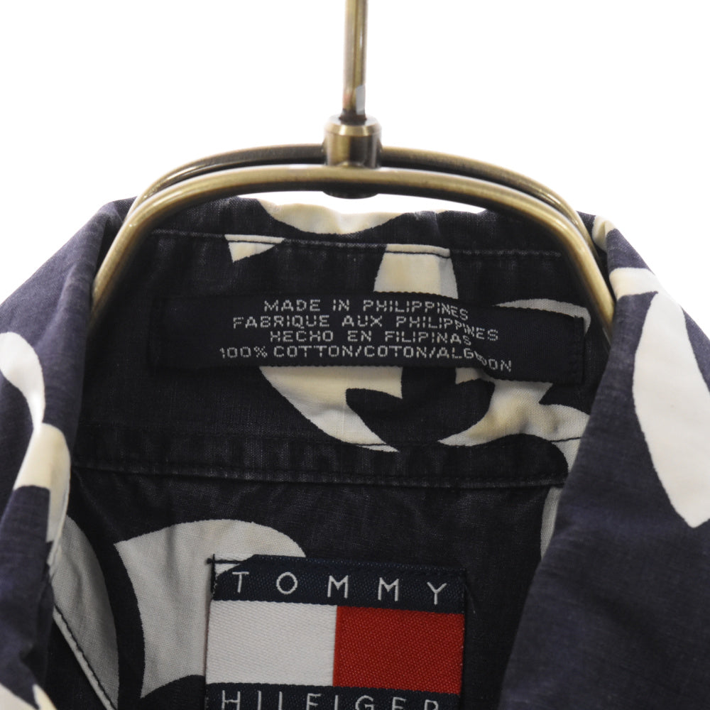 TOMMY HILFIGER(トミーヒルフィガー) 90s VINTAGE オールド ハイビスカス フラワー柄半袖シャツ ネイビー