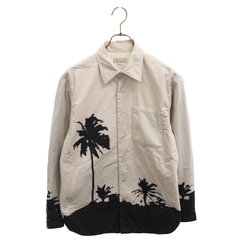 DRIES VAN NOTEN(ドリスヴァンノッテン) 21SS Grey Len Lye Edition Padded Shirt 総柄パデット 長袖シャツジャケット パームツリー柄 アイボリー