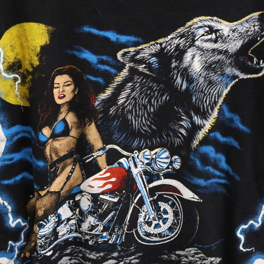 VINTAGE(ヴィンテージ) 90s VINTAGE AMERICAN THUNDER アメリカンサンダー ウルフ&バイカープリント半袖Tシャツ ブラック