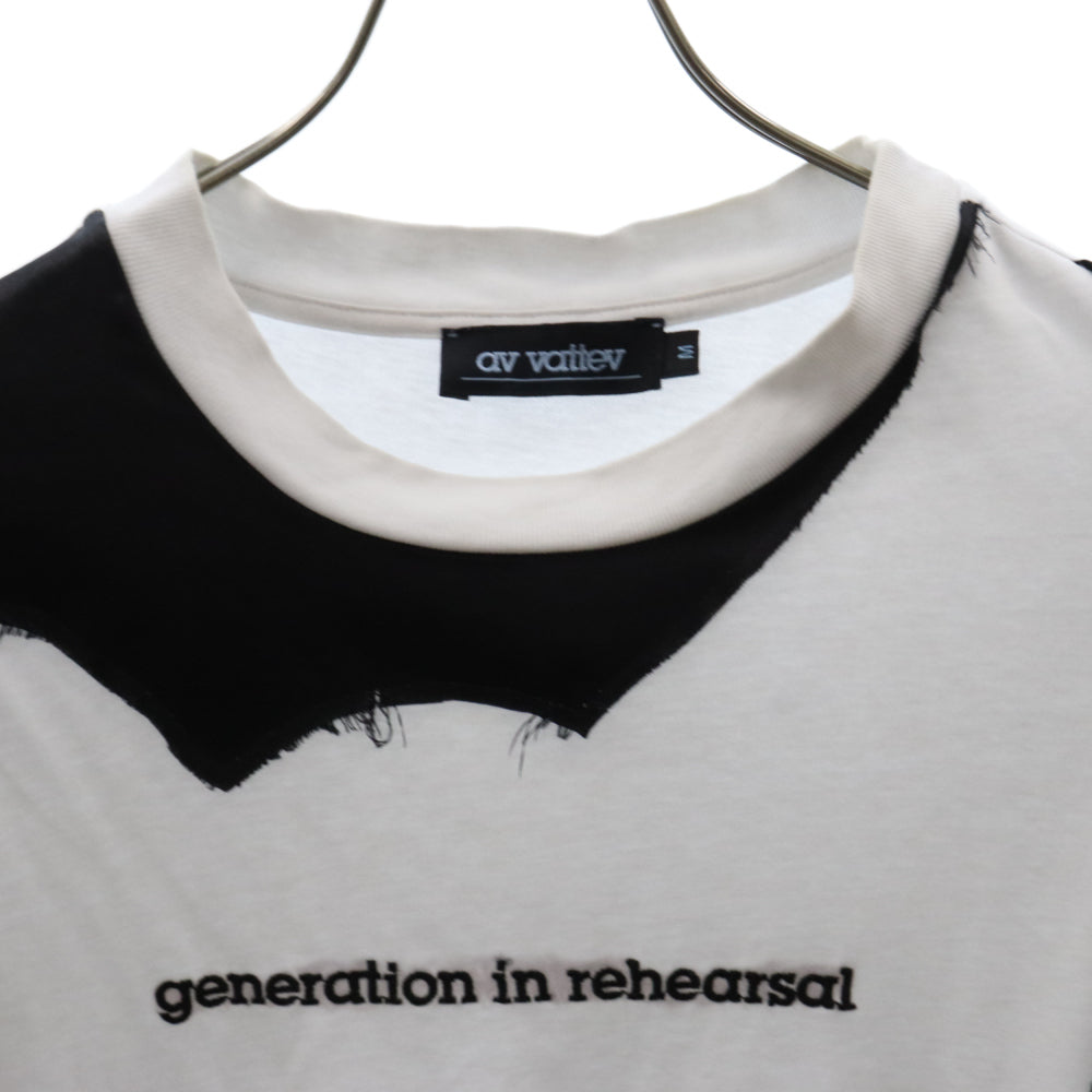 ANTONIO VATTEV(アントニオ バッテフ) フロント刺繍ドッキング クルーネック半袖Tシャツ ブラック/ホワイト