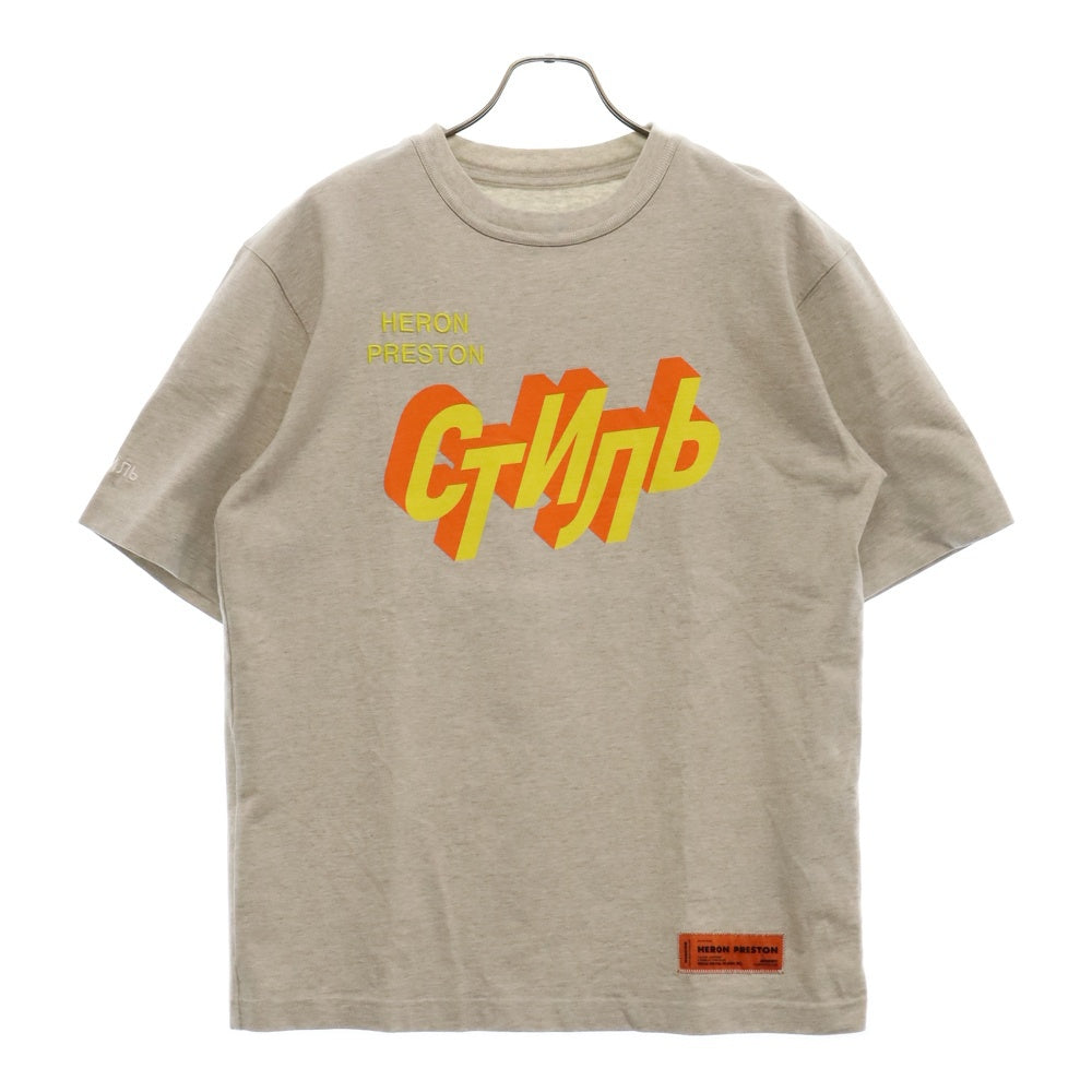 HERON PRESTON(ヘロンプレストン) ロゴ刺繍 プリントクルーネック半袖Tシャツ HMAA019R21JER001 グレー