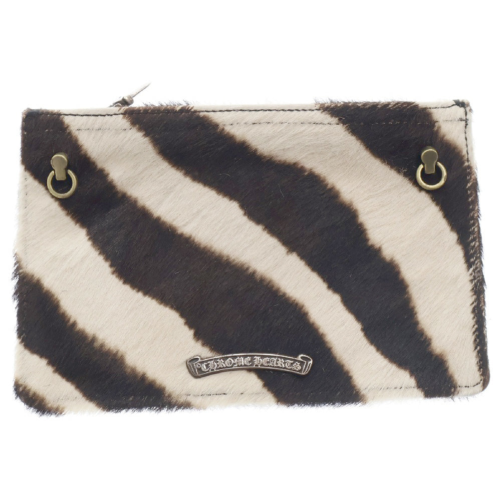 CHROME HEARTS(クロムハーツ) ZPR CHNG PURSE2 ハラコ クロスパッチ チェンジパース #2ダガージップコインケース ホワイト/ブラウン
