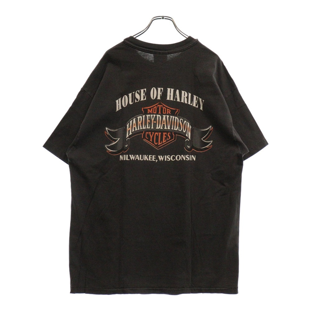 HARLEY DAVIDSON(ハーレーダビッドソン) 90s VINTAGE 1992 WEST BABYLON LONG ISLAND バイク ロゴ両面プリント半袖Tシャツ ブラック