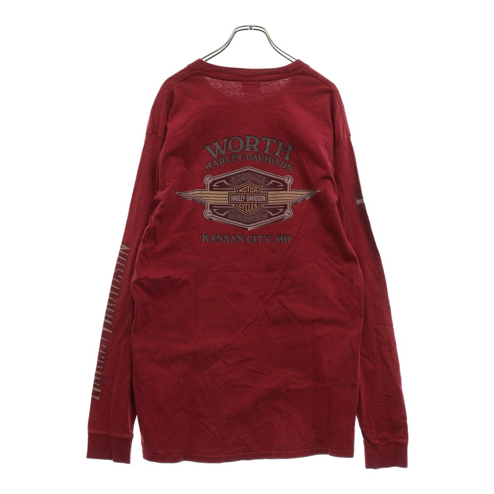 HARLEY DAVIDSON(ハーレーダビッドソン) テキサス スリーブロゴプリント長袖Tシャツ レッド