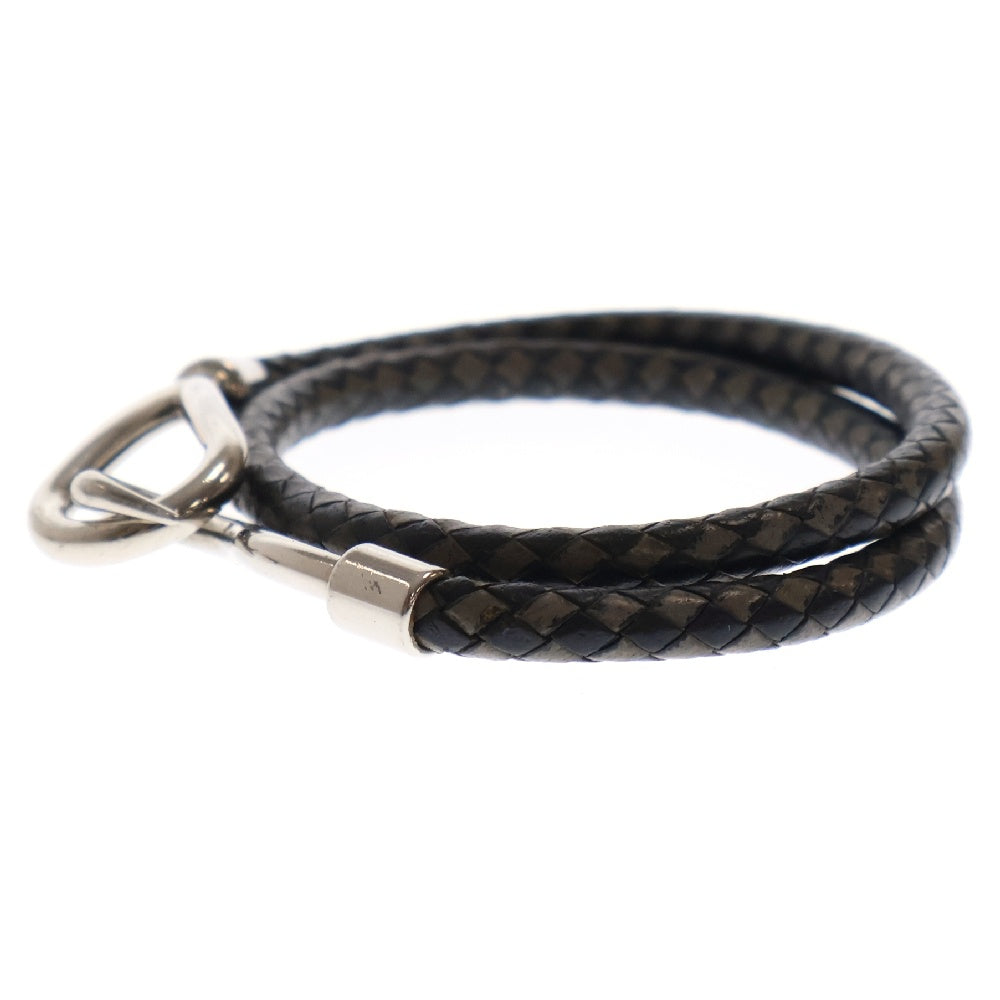 HERMES(エルメス) ジャンボ レザーブレスレット 編み込み ブラック/グレー