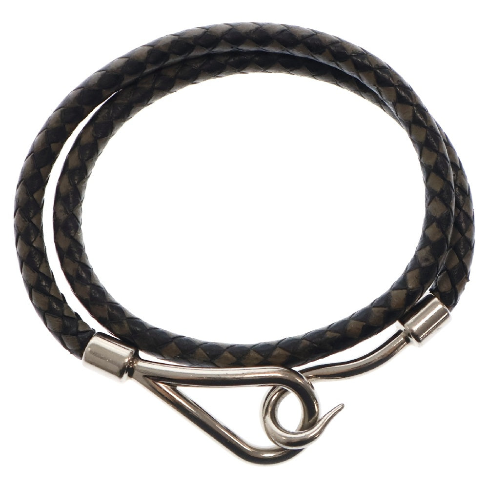 HERMES(エルメス) ジャンボ レザーブレスレット 編み込み ブラック/グレー