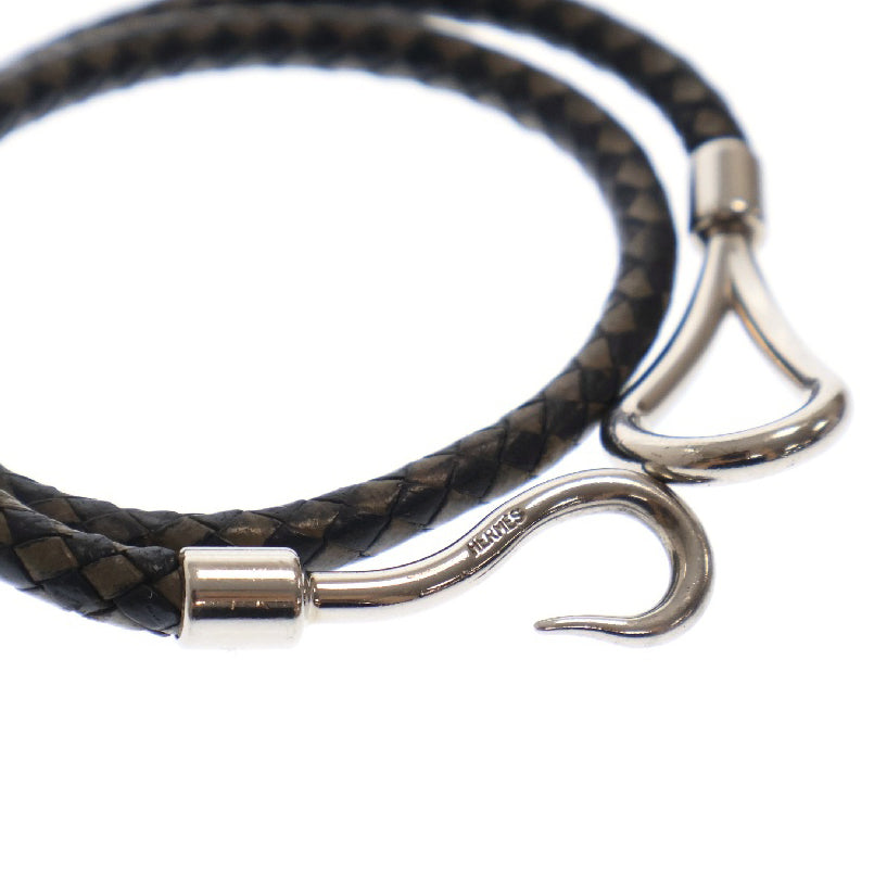 HERMES(エルメス) ジャンボ レザーブレスレット 編み込み ブラック/グレー